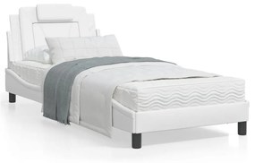 vidaXL Cama com colchão 90x200 cm couro artificial branco