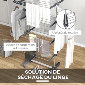 Estendal de roupa dobrável com abas laterais, para uso interior e exterior, 142 x 55 x 172 cm, 4 níveis, cinzento
