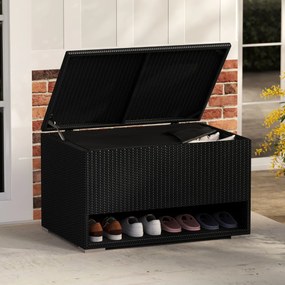 Caixa de armazenamento exterior de rattan com sapateira 95 x 60 x 58 cm com Forro protetor impermeável para Almofadas, terraço Varanda Preto