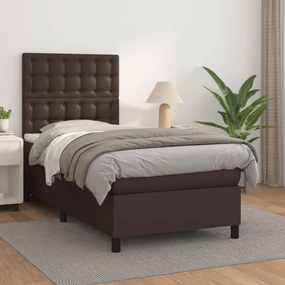 vidaXL Cama com molas/colchão 90x190 cm couro artificial castanho