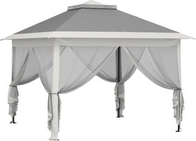 Outsunny Tenda Dobrável 3,3x3,3 m Pop-up Altura Ajustável Teto Duplo Mosquiteiras Removíveis e Bolsa de Transporte Anti-UV Cinzento | Aosom Portugal