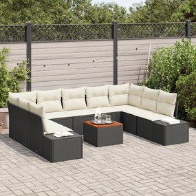 Conjunto de Sofá para Jardim 10 Peças com Almofadas Preto Polirattan A