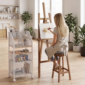 Carrinho de Arrumação, 37 x 26 x 84 cm, 2 Gavetas e Rodas com Travão, Branco