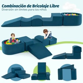 Conjunto de escalada e rampa de 5 peças para crianças Blocos de construção de esponja com piscina de bolas (NÃO INCLUIDAS) Capa lavável Criativo Azul