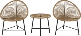 Outsunny Conjunto de mobiliário de jardim 3 peças, 2 cadeiras em rattan sintético, 1 mesa com tampo de vidro, estrutura em aço, mobiliário exterior, castanho claro | Aosom Portugal