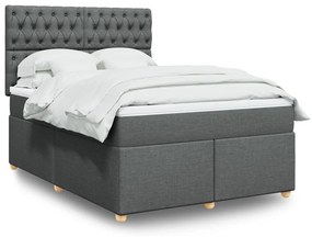 vidaXL Cama com molas/colchão 140x200 cm tecido cinzento-escuro