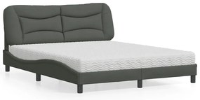 vidaXL Cama com colchão 160x200 cm tecido cinzento-escuro