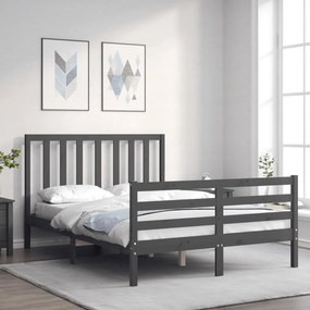 Estrutura de cama de casal c/ cabeceira madeira maciça cinzento