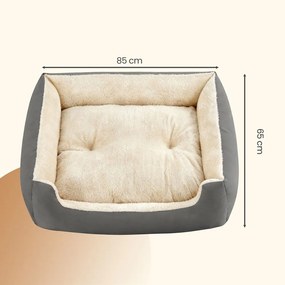 Cama para cães ou gatos 85 x 65 x 21 cm, com almofada reversível removível cinza-bege