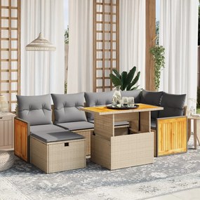 7 pcs conjunto de sofás p/ jardim com almofadões vime PE bege
