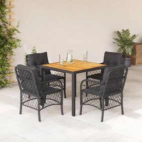 vidaXL 5 pcs conjunto de jantar p/ jardim c/ almofadões vime PE preto