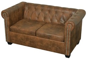 Sofá Chesterfield 2 lugares couro artificial castanho