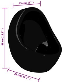Urinol de parede com válvula de descarga cerâmica preto