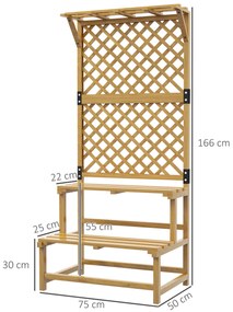 Suporte para Plantas de Madeira com Treliça Suporte para Vasos de 2 Níveis para Jardim Pátio Terraço 75x50x166 cm Natural