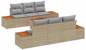 Conjunto de Sofá de Jardim de 7 Peças com Almofadas Bege em Rattan e A