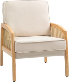 HOMCOM Poltrona Sala de Estar Moderna com Apoio para os Braços em Vime e Pés de Madeira para Escritório 67x75x88 cm Bege | Aosom Portugal