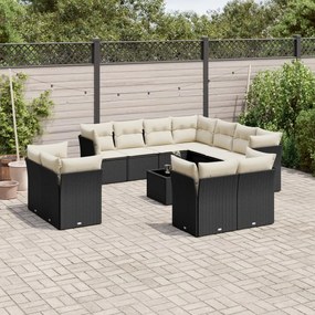 vidaXL 12 pcs conjunto de sofás de jardim c/ almofadões vime PE preto