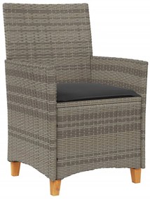Cadeiras de jardim c/ almofadões 2 pcs vime PE/madeira cinza
