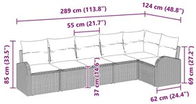 Conjunto de Sofá de Jardim com Almofadas Bege de Rattan Poliéster de 6