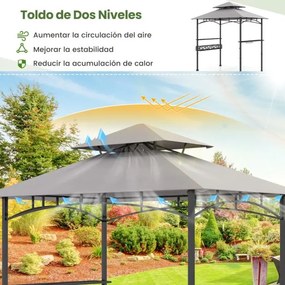 Pergula tenda para churrascos 242 x 153 cm com 2 prateleiras laterais, cesto, ganchos, abridor de garrafas, estrutura de metal para jardim ou pátio Ci