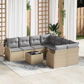 vidaXL Conjunto de Sofá de Jardim 9 Peças com Almofadas Bege Rattan Sintético