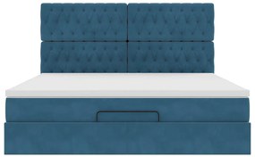 Estrutura de cama otomana com colchão azul escuro veludo