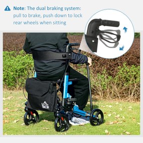 Andarilho Idosos Dobrável de Alumínio com Altura Ajustável Travão e Bolsa de Transporte 66x65x80-93 cm Preto e Azul