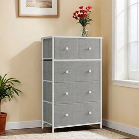 Cómoda, armário de arrumação com 5 gavetas tecido 30 x 56 x 93 cm cinza claro-branco