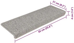 Tapetes escada adesivos aspeto sisal 15pcs 65x21x4 cm prateado