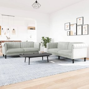 2 pcs conjunto de sofás veludo cinzento-claro