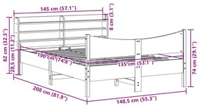 Estrutura cama c/ cabeceira 135x190 cm pinho maciço branco