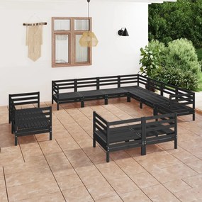 vidaXL 11 pcs conjunto lounge de jardim pinho maciço preto