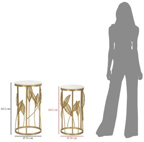 CONJUNTO DE 2 MESAS DE APOIO DE FOLHAS DOURADAS Ø 35X65,5-30X60,5 CM