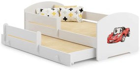Cama infantil Luk 160x80 branca - carro de corrida - colchão e estrado incluído
