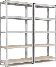 Conjunto 2 Estantes de arrumação garagens, armazem, arrumos 180 x 90 x 40 cm Prateado