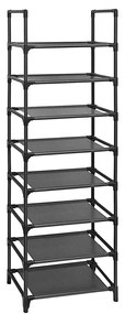 SONGMICS Sapateira de 8 níveis, prateleira para sapatos, organizador de sapatos, economiza espaço, 28 x 46 x 145 cm, estrutura de metal, prateleiras de tecido não tecido, para corredor, quarto, preto LSR24BK