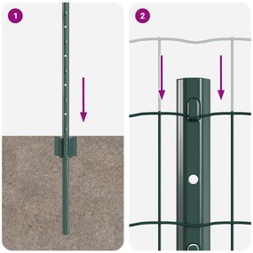 Cerca Europeia com 5 Postes U Verde 0.8x10 m Aço