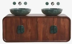 Conjunto De Móvel De Casa De Banho Dupla Suspensa 130x45 Cm Em Madeira De Manga E Pedra Natural Kivalina Sem Espelho & Mármore Verde Udaipur - Madeira