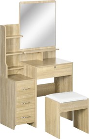 HOMCOM Toucador de Maquilhagem com Banco Espelho 4 Gavetas 4 Compartimentos de Armazenamento Estilo Moderno 80x38x143 cm Madeira | Aosom Portugal