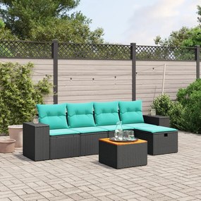 vidaXL 6 pcs conjunto de sofás p/ jardim c/ almofadões vime PE preto