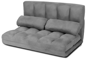 Sofá de chão ajustável Sofá-cama dobrável em 6 posições Revestimento removível em camurça com 2 almofadas Cinza