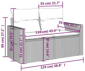 10 pcs conj. sofás jardim com almofadões vime PE cinzento-claro