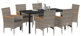 Conjunto de Jantar de Jardim vidaXL com Almofadas de Rattan Poly Cinza