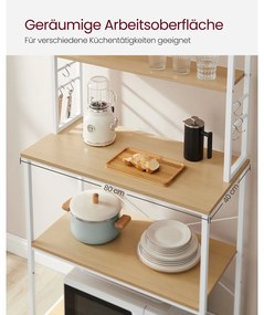 Armário de cozinha com prateleiras e ganchos Design industrial 40 x 80 x 167 cm Cor de carvalho + branco