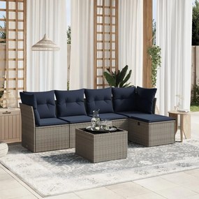 vidaXL 6 pcs conjunto sofás p/ jardim c/ almofadões vime PE cinzento