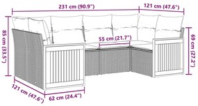 6 pcs conjunto sofás de jardim c/ almofadões vime PE preto