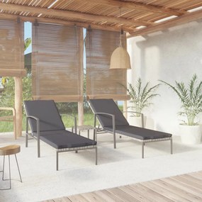 vidaXL Espreguiçadeiras com mesa 2 pcs vime PE cinzento
