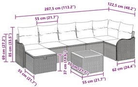 Conjunto de Sofás de Jardim vidaXL 8 Peças com Almofadas Bege Rattan P