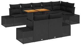 Conjunto de Jantar de 9 Peças com Almofadas Pretas em Rattan Sintético