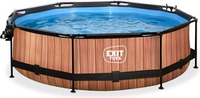 Piscina redonda Wood ø300x76cm com bomba de filtragem e cobertura - castanha